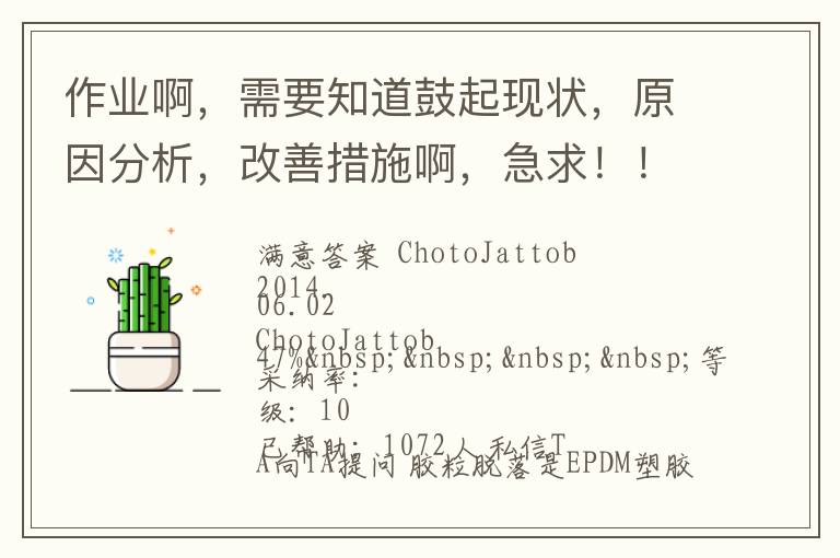 作業(yè)啊，需要知道鼓起現(xiàn)狀，原因分析，改善措施啊，急求！?。? width=