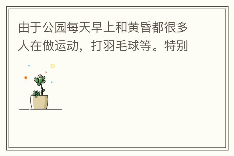 由于公園每天早上和黃昏都很多人在做運動，打羽毛球等。特別多老人家散步或者跑步。公園燈光不足導致運動受傷的情況屢見不鮮，有非常大的安全隱患。現(xiàn)在冬天，早上天亮得很晚，晚上天亮得很早，希望公園早上和晚上的